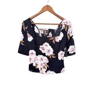 Free Press floral printed black crop top